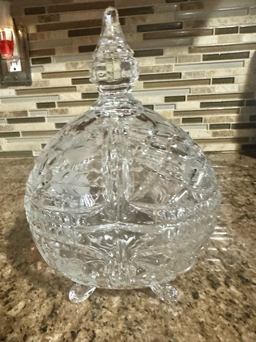 Cut Crystal Lidded Candy Dish - Clear